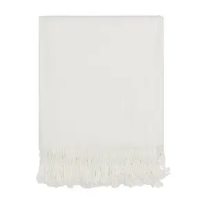 The Pearl White Solid Fringed Throw Blanket