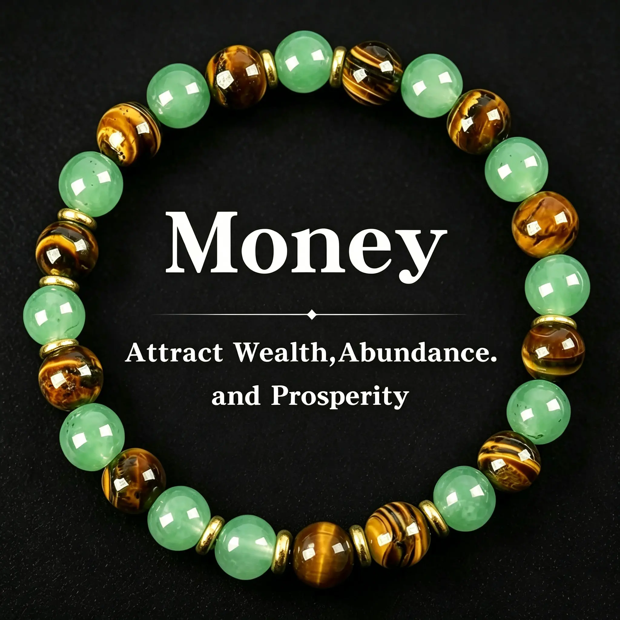 Arpurraina Money Attraction Crystal Money Bracelet - 8mm Green Aventurine & Tiger Eye Beads, Wealth Prosperity Good Luck Protection Healing Gemstone Stretch Bracelet for Women Men, Spiritual Jewelry Gift, Beaded Bracelets, Crystals Bracelets