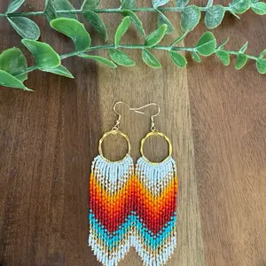 Boho Chic Beaded Earrings with Gold Hoop and Colorful Fringe for Women's Fashion