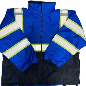 Blue Rain Jacket with Hoodie - Features Reflective Stripes and Hooded Design Waterproof Raincoat Rainy Days Rainproof