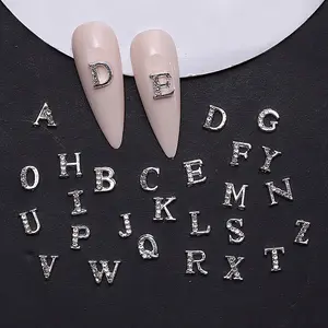 26pcs Silver Alloy Glitter Rhinestones Personalized Letter Nail Art Decorations, Elegant Manicure Accessories for Women & Girls