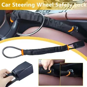 Car Steering Wheel Lock with Safety Buckle, Portable Easy Install Vehicle Security Accessory, Robust Anti-Theft Device for Most Models (includes 3 Keys)