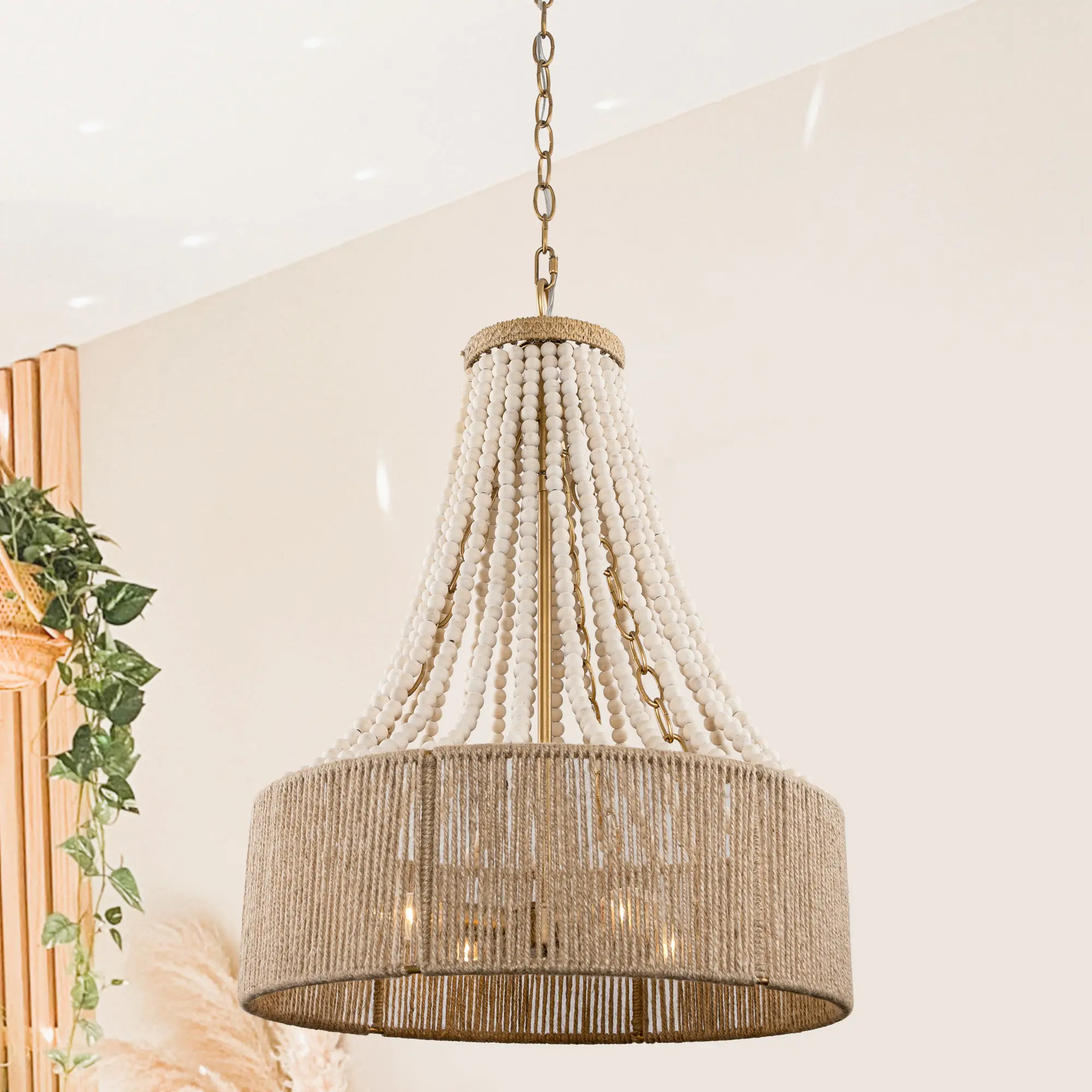 Parrot Uncle 4-Light Golden Farmhouse Dry Rated Chandelier Metal Frame, Warm Glow Compatible, Rustic Farmhouse Ceiling Fixture for Bedroom Foyer Dining Area