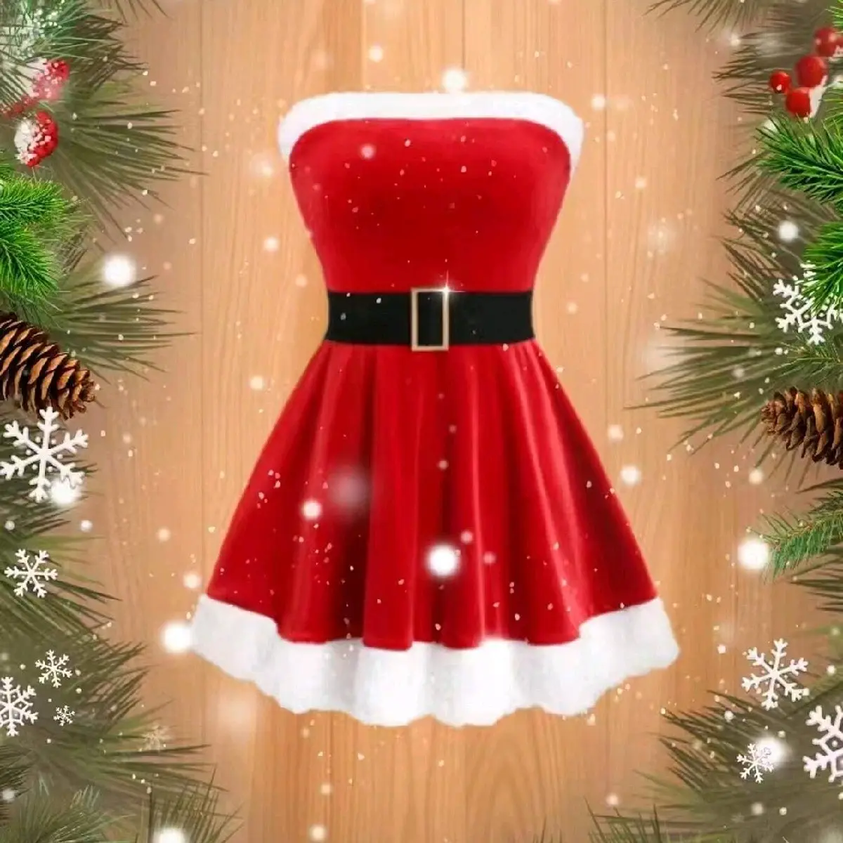 MOOSTA Christmas Themed Velvet Bust Fit And Flare Ladies Dress, For Party christmas dress Women's sexy lingerie christmas lingerie Santa Babydoll
