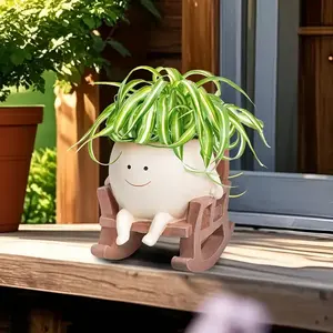 Creative Smiling Rocking Chair Planter Pot, Cute Succulent Plant Holder for Balcony Indoor Courtyard, Durable High-Quality Garden Decor, Swinging Planter
