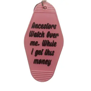 Ancestors Keychain - Pink Motel Style Key Chain with Protection prayer Quote for Luck and Wealth