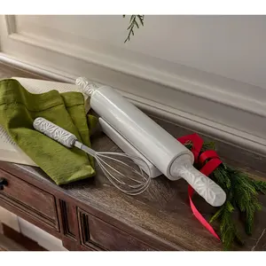 Sandra Lee 3-Piece Stamped Rolling Pin & Baking Whisk Stoneware Set