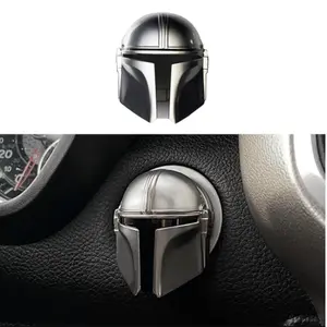 Mando-Style Universal Car Engine Start-Stop Button Cover, 3D Cool 1-Piece Zinc Alloy Anti-Scratch Adhesive-Install Protector, Car Interior Decoration Accessory