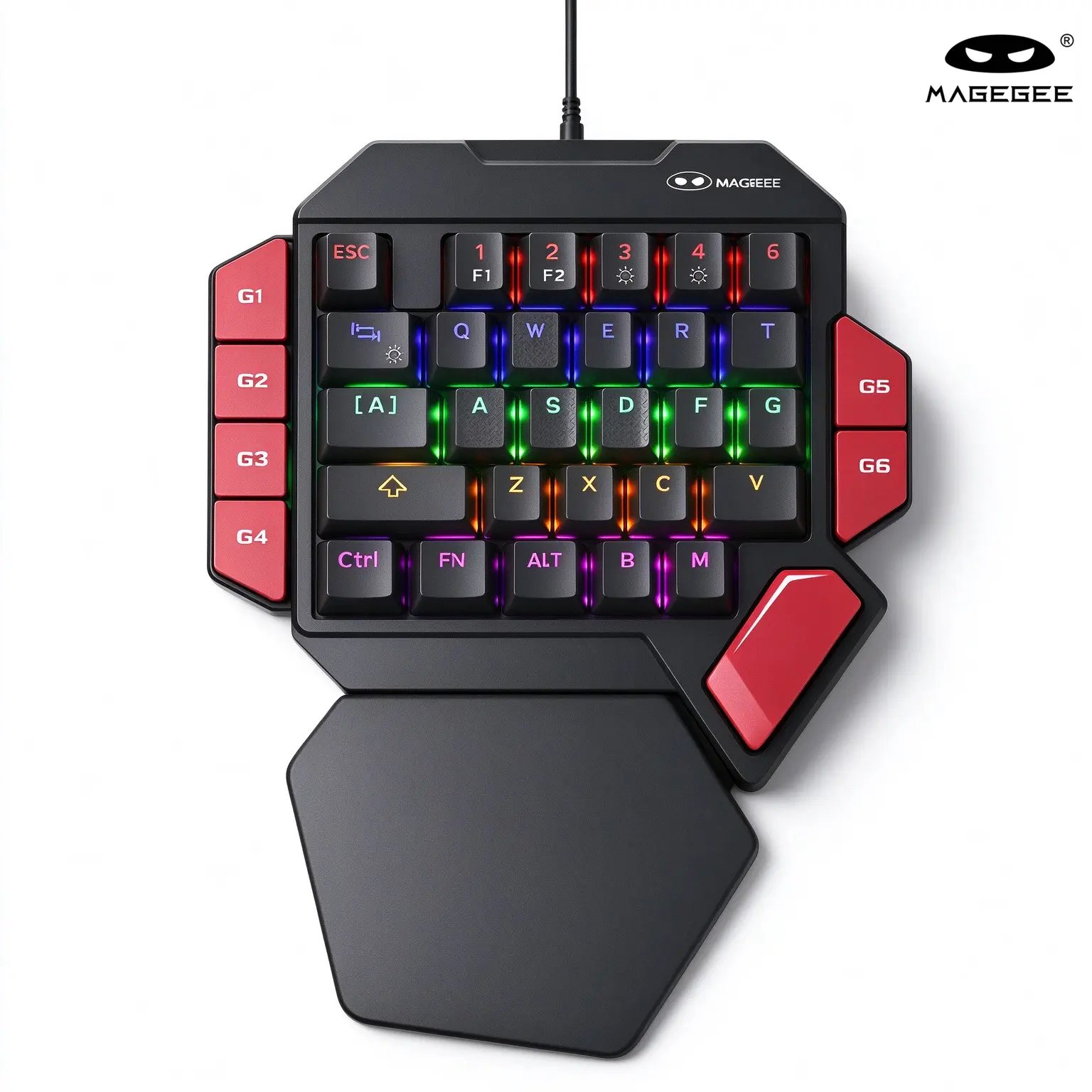 MageGee One Handed Gaming Keypad, 35 Keys Wired Mechanical RGB Keypad, 6 Programmable Macro Keys, Ergonomic Wrist Rest for PC Gamers