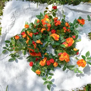 2PC Realistic Artificial Rose Vine Garland, 6FT Faux Silk Flower Greenery with Bendable Stem for Home Wall Decor, AC Pipe Cover, Boho Wedding Backdrop,farmhouse home decor （Orange）