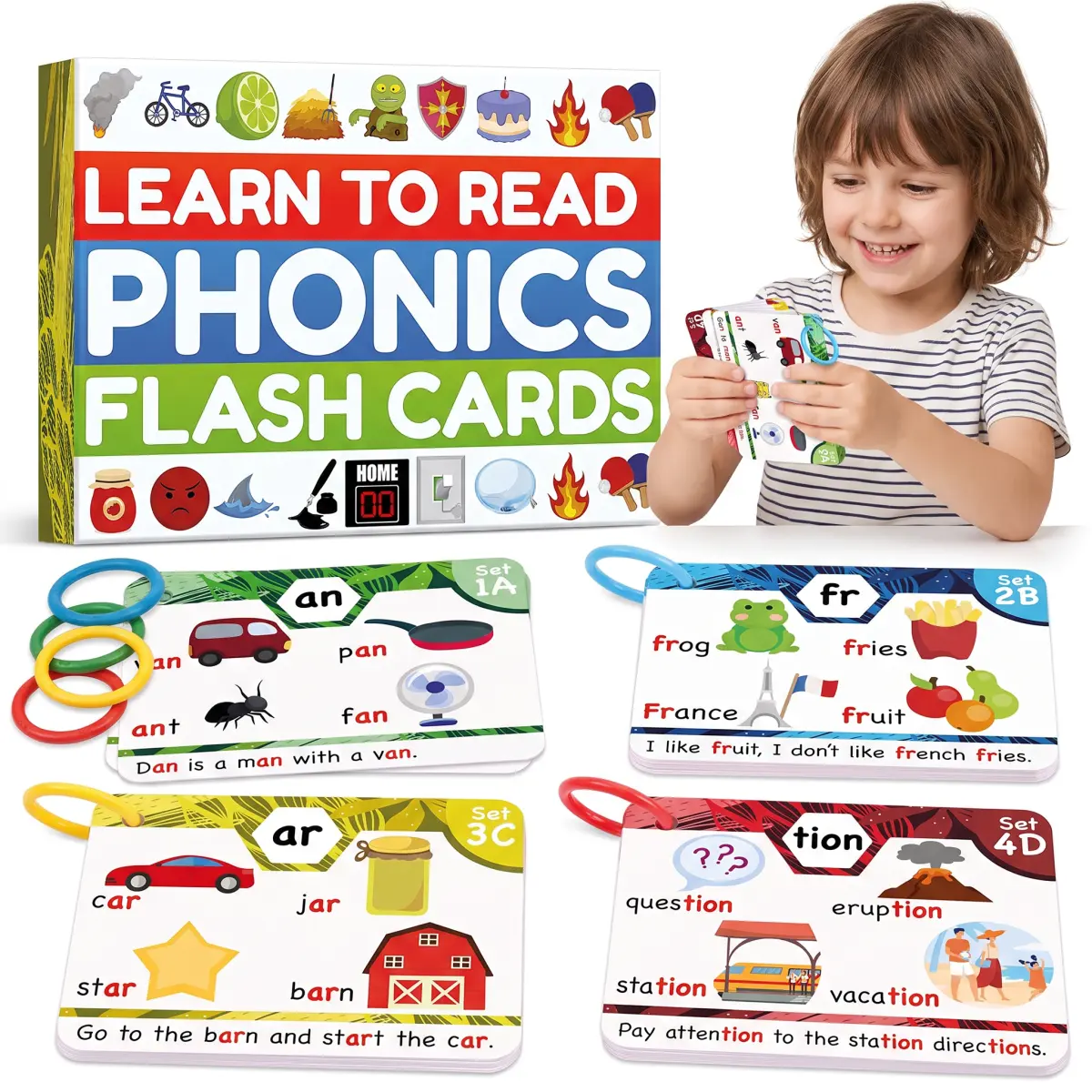 Phonics Flashcards - Alphabet, English Vocabulary Learning Cards, Interactive Educational Toy for 1-6 Year Olds, Kindergarten Classroom Materials, Alphabet Flashcards, English Cards, Vocabulary Flashcards