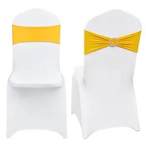 Stretch Spandex Folding Chair Covers, Universal Fitted Chair Covers With Sashes, Removable Washable Protective Slipcovers For Weddings, Banquets, Parties, Holidays, Receptions, Dinners And Events, 30 Set Gold And White