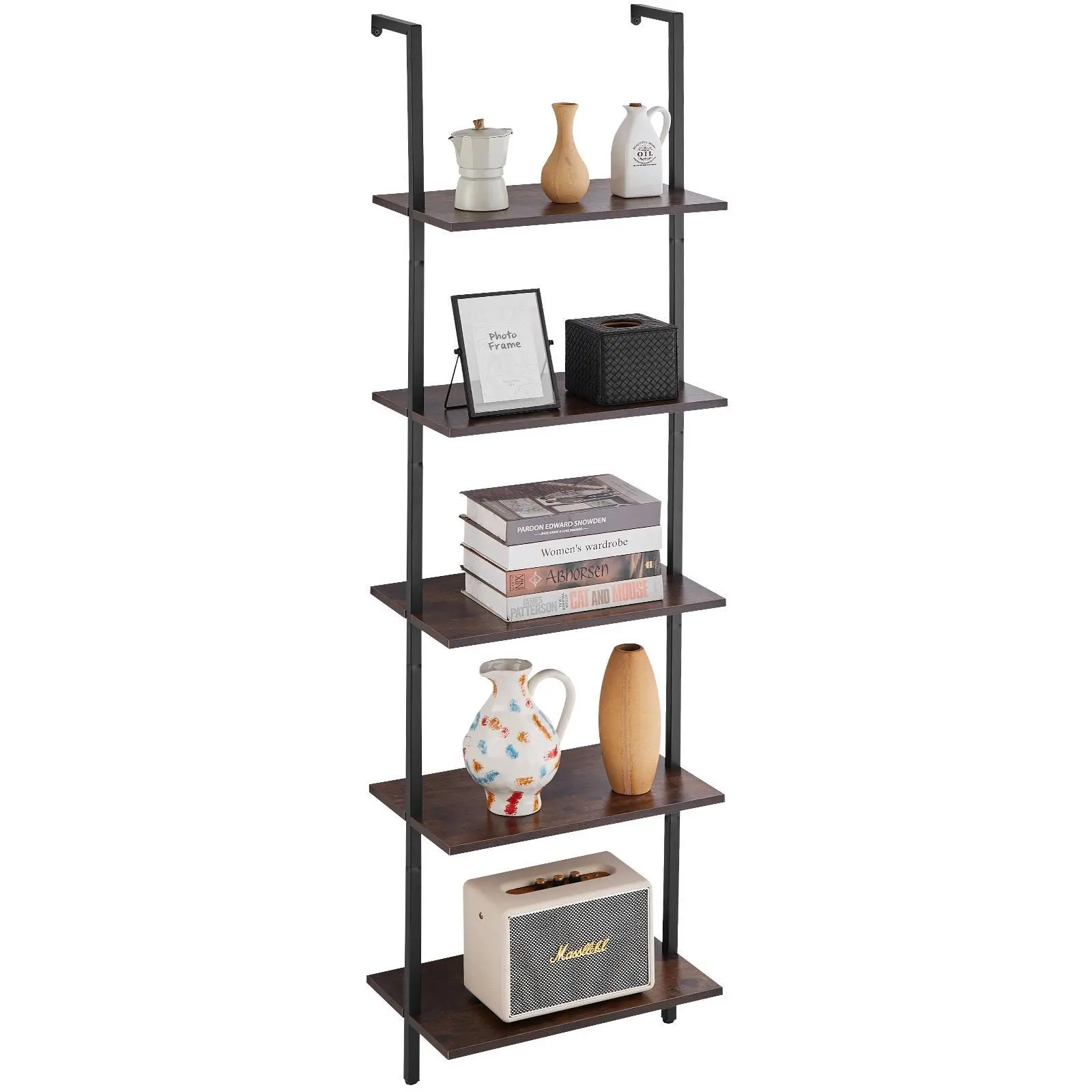 【summerfinds】VEVOR Industrial Carbon Steel Square Pipe Shelf, 5-Tier 17.3x11.8in Wall-Mount Floating Rustic Wood Shelf with Metal Bracket, Easy Installation Decor Storage Rack for Kitchen, Living Room