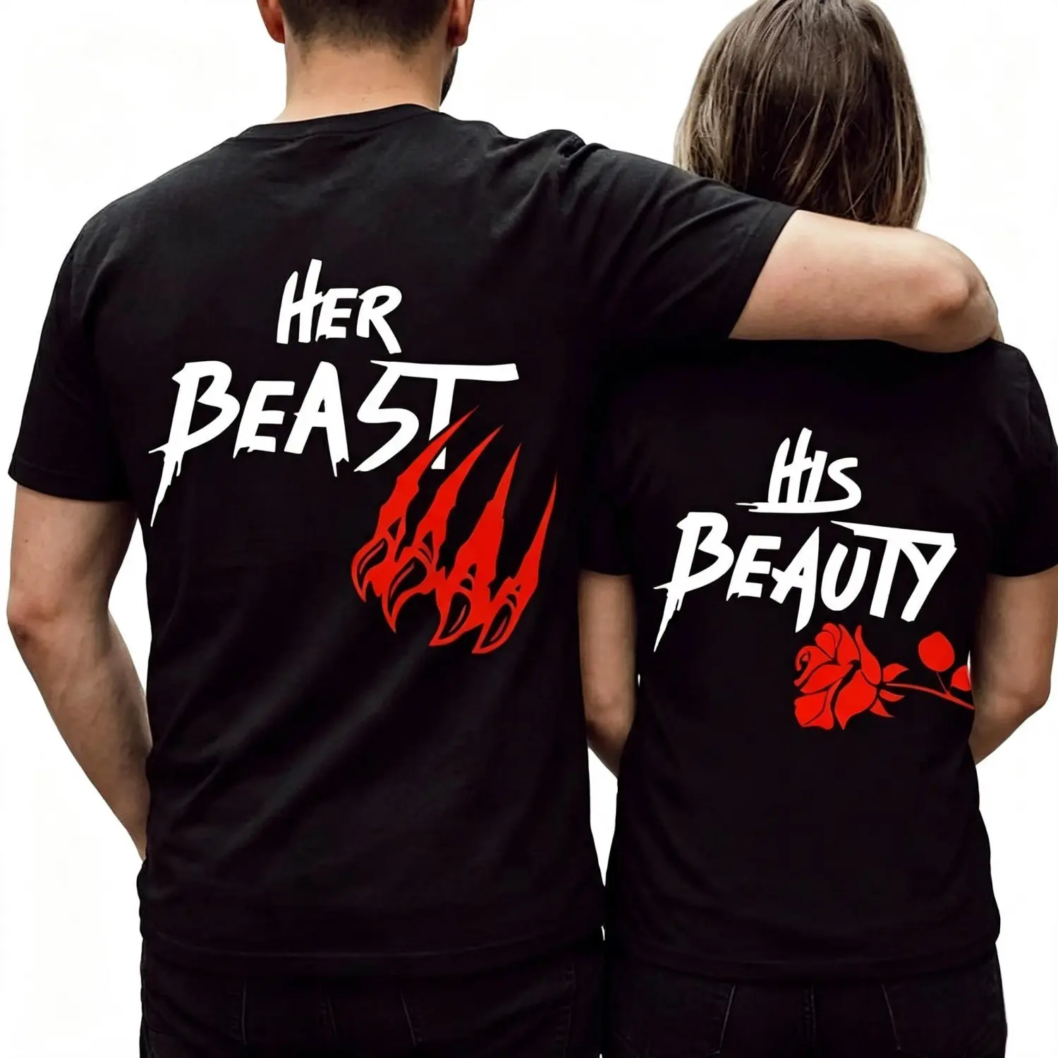 Her Beast His Beauty Couple T-shirt, Matching Outfits For Couples, Valentine Day Gifts, Couple Gifts, Anniversary Shirts, Trending Couple TEE Clothes Cotton
