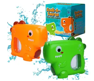 USA Toyz T-Rex Dino Water Blaster, Rechargeable Electric Fast-Fill Water Squirt Toys for Kids Ages 3+, Orange & Green (2-Pack)