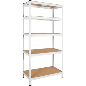 White 5-Tier Metal Multilayer Shelf, Adjustable Heavy-Duty Storage Rack (29"W x 12"D x 59"H) for Garage Tools, Warehouse Use