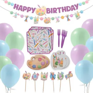 Art Party Decorations| 68 pcs Paint Party Supplies: Plates, Napkins, Banners, Balloons, Cupcake Toppers| Sip and Paint Kit, Painting & Kids Birthday Crafts Decor| Serves 12