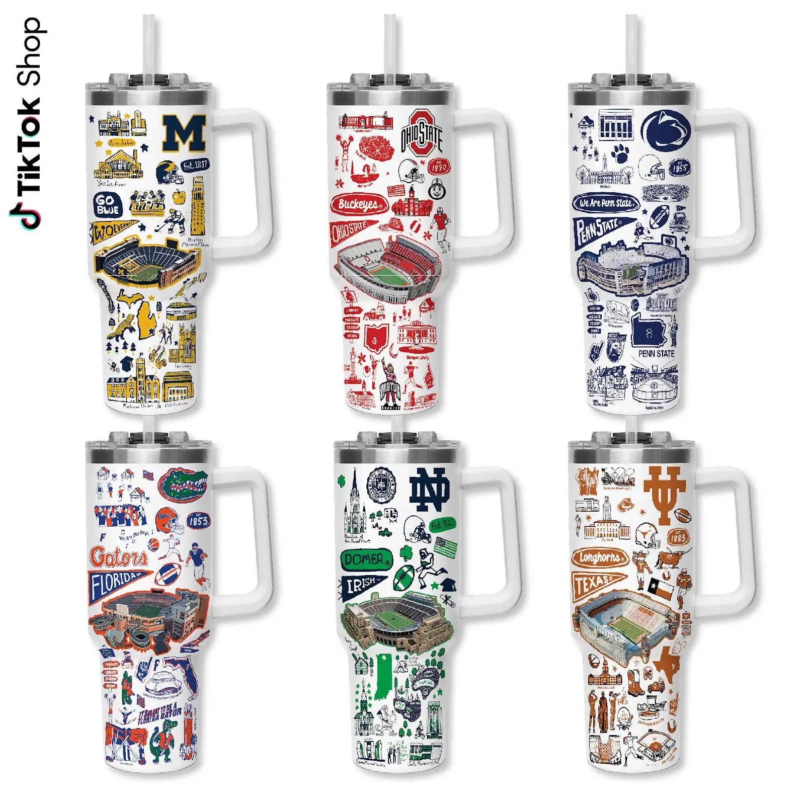 Wolverines Buckeyes Nittany Lions Gators Fighting Irish Longhorns College Football Tumbler With Handle, National Collegiate Athletic Association Team Collection Tumbler With Handle, Gifts For Varsity College Sports Gift Mug