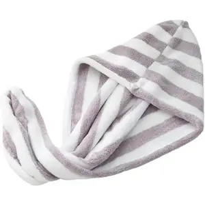 Microfiber Hair Towel Wrap, Quick Dry Hair Turbans with Button, Ultra Soft Thickening Coral Fleece Dry Hair Cap, Anti Frizz Hair Turban Towel for Curly Long Thick Hair