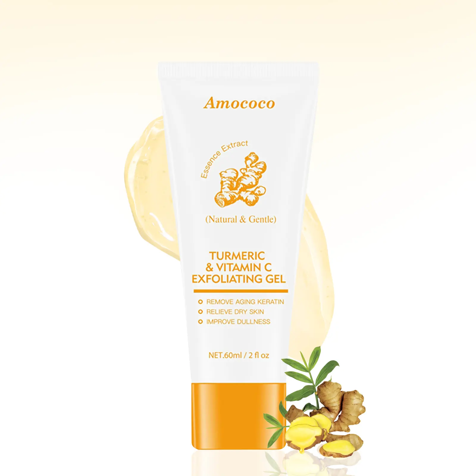 Turmeric Exfoliating Gel - Gentle Dual - Use (Facial/Body) Exfoliant, with Natural Ingredients, Deeply Cleanses and Brightens Skin, 60ml Portable Pack