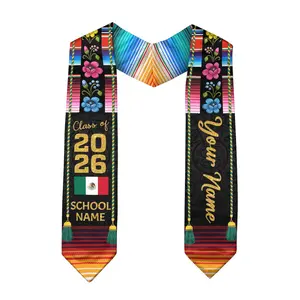 Mexican Flag Graduation Stole with Custom Name and School, Class of 2026 Cultural Sash, Unique Senior Gift for College High School Ceremony Outfit
