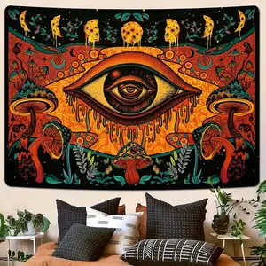 Hippie Mushroom Tapestry Abstract Eyes Tapesties Aesthetic Leaves Plant Tapestry Vintage Moon Phase Tapestry Wall Hanging for Room(59.1 x 82.7 inches)