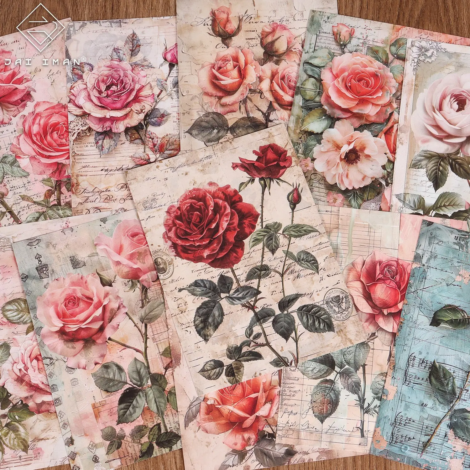 JAIIMAN 32sheets Vintage Roses Watercolor Scrapbook Paper, Scrapbook Page, Diy Craft Paper, for Journaling Supplies, Craft Albums, Background Pad, Scrapbooking Supplies, Nostalgic Artwork, Wallpaper Designs, Notebook Covers, Gift Wrapping Paper