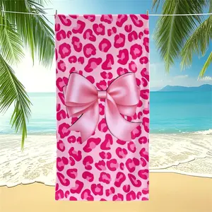 Pink Leopard Print Bow Beach Towel, Premium Soft Fabric, Beautiful Digital Print, Absorbent, Lightweight and Portable, Perfect for Poolside, Travel, and Summer Fun! Also be Used Pool Towel，Camping Towel or Bath Towel Blanket, Reusable Washable Towels