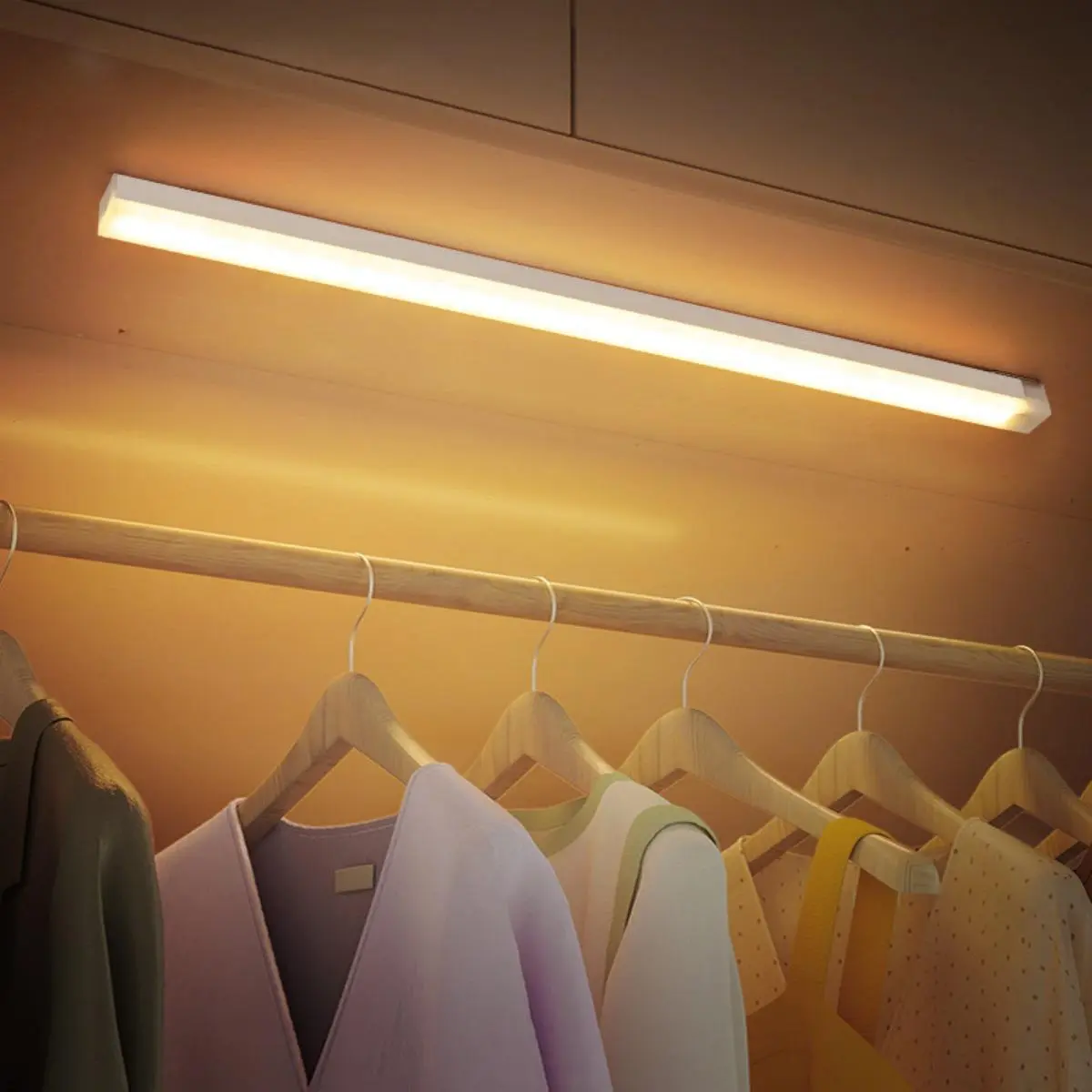 LED Smart Human Sensor Magnetic Strip Wireless Night Light Rechargeable for Wardrobe Cabinet Wine Cabinet Bedroom Easy Placement Human Sensor Technology