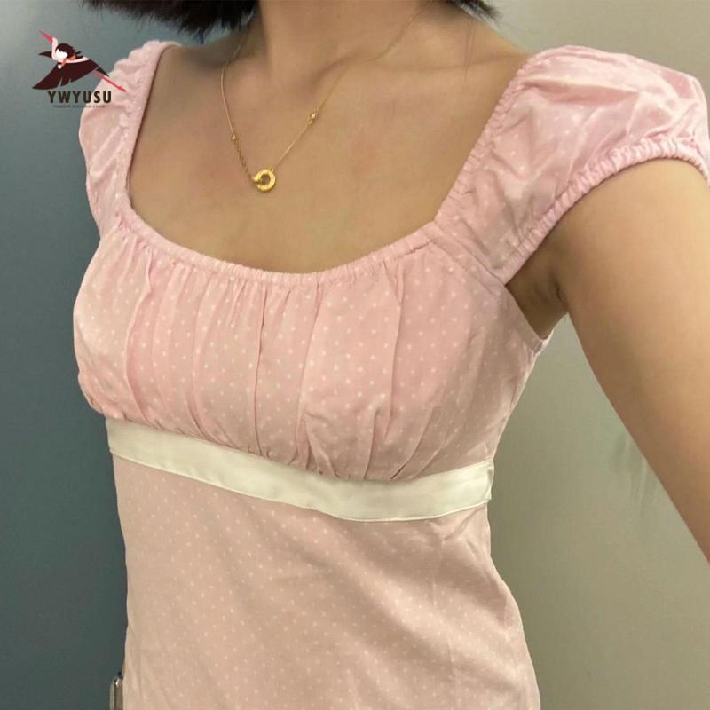 Women's Y2k Fairy Grunge Polka Dots Shirts Babydoll Lace Patchwork Bow Crop Tee Tops Aesthetic Coquette Clothes Women's Y2k Fairy Grunge Polka Dots Shirts Babydoll Lace Patchwork Bow Crop Tee Tops Aesthetic Coquette Clothes