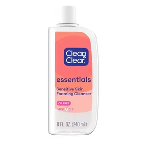 Clean & Clear Essentials Foaming Facial Cleanser with Glycerin and Coconut Oil, 8 Fl Oz - Oil-Free Daily Face Wash for Acne-Free Skin - Gentle Cleansing Skincare