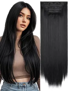 6-Piece Clip-In Hair Extensions, 24 Inch Long Straight Synthetic Hair Pieces, Natural Soft Women's Daily Use Wig, Straight Hair Weave, Synthetic Hairpiece