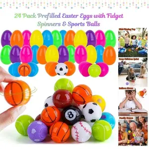 24 Pack Prefilled Easter Eggs with Fidget Spinners & Sports Balls, Kids Easter Basket Stuffers, Easter Egg Hunt Fillers, Party Favors Toys, Easter Gifts for Kids