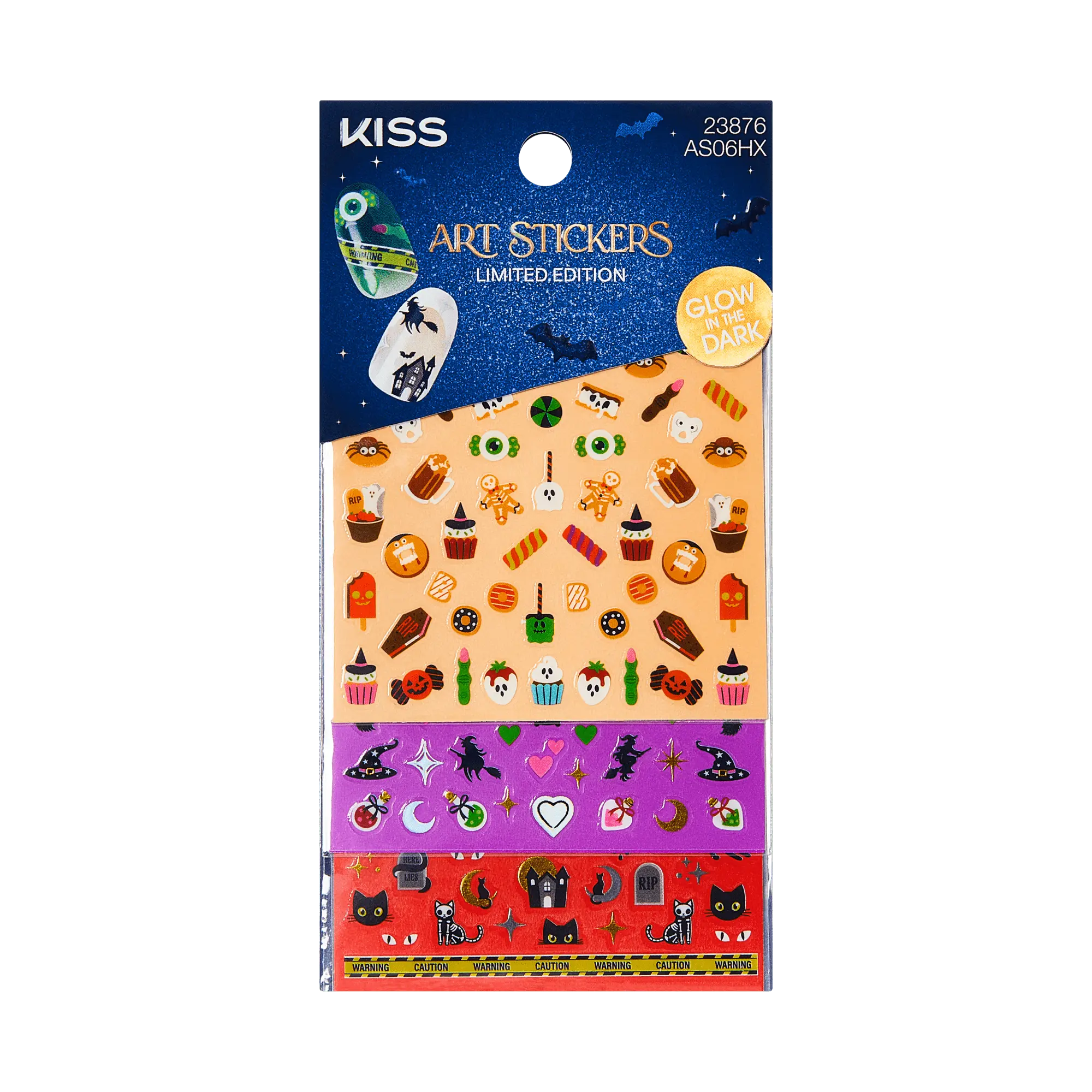 Kiss Glow-In-The-Dark Halloween Press On Fake Nail Art Stickers - Mischief | 3 Sheets, Multicolor