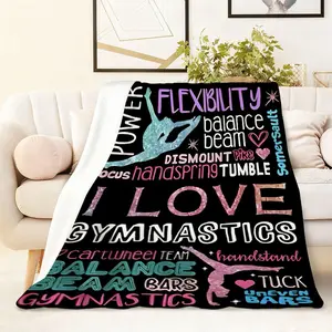 Gymnastics Theme Flannel Blanket 270G Soft Cozy Throw Blanket for Kids Teens Gymnastics Enthusiasts with Gymnastics Elements Print Lightweight Warm Blanket for Bed Sofa Couch All Seasons Gymnastics Gift