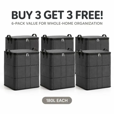 Buy 3 Get 3 Free! 180L Large Heavy Duty Storage Bag with Reinforced Stitching, Dust & Moisture Proof Organizer for Clothes, Quilt & Bedding, Zipper Closure Storage Sack for Apartment, Bedroom and Dorm Home Organization