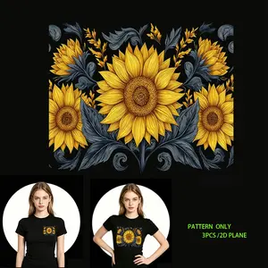 Golden Sunflower Pattern Heat Transfer Vinyl - DIY T-Shirt Iron-On Decal, DTF Transfer for Clothes, Backpacks, Hoodies, Jeans, Washable & Reusable, Creative Fashion Design, Decorative Applique