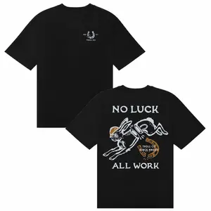 No Luck All Work T-Shirt Troll Co Magic Rabbit Horseshoe Graphic Tee Black Men Streetwear Apparel Casual Top High Quality Cotton ShortSleeve Punk Style Aesthetic Outfits