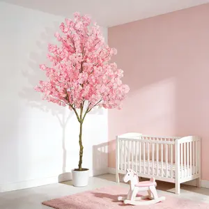 Elegant 6FT 7ft 8ft Artificial Cherry Blossom Tree with Cement Pot - Lifelike Silk Faux Floral Plant for Home Office Wedding Indoor Outdoor Decor Pink White