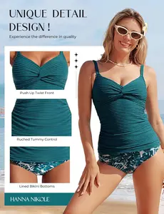 Hanna Nikole Women Textured Tankini Swimsuits, 2 Piece Bathing Suit Tummy Control, Push Up Twist Front Swimwear Ruched #tiktok shop spring glow up #outdoor fun #SwimWeek