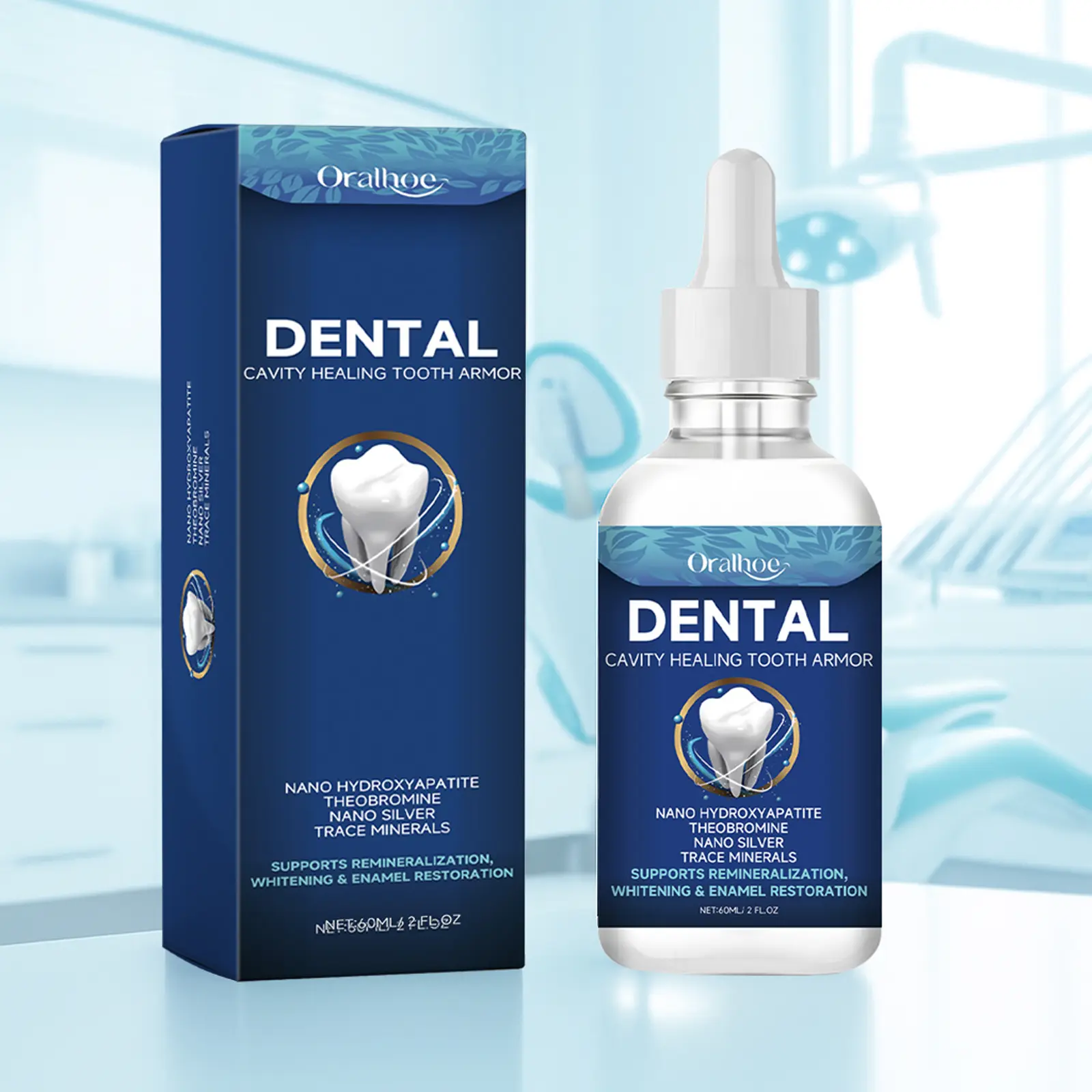 Teeth Cleaner & Dental Restoration Kit, 2oz Unscented Teeth Whitening Enamel Repair Liquid Drops with Silver & Theobromine for Cavity Care, Complete Oral Kit (Single Item)