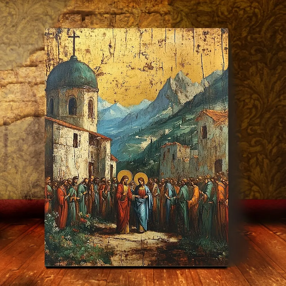 Greek Orthodox Jesus Christ Icon Hanging Ornament - Byzantine Art Style Decoration, Religious Gift, Suitable for Home, Church or Meditation Space Decoration, Religious Wall Hanging Room Frame-Style posters