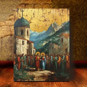 Greek Orthodox Jesus Christ Icon Hanging Ornament - Byzantine Art Style Decoration, Religious Gift, Suitable for Home, Church or Meditation Space Decoration, Religious Wall Hanging Room Frame-Style posters