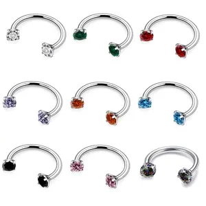 Nose Ring for Women Double Gem Horse Shoe Nose Ring Hoop Surgical Steel Silver Gold Cartilage Helix Tragus Earring Hoops Labret Lip Piercing jewelry small septum ring body jewelry y2k design gift horseshoe summer