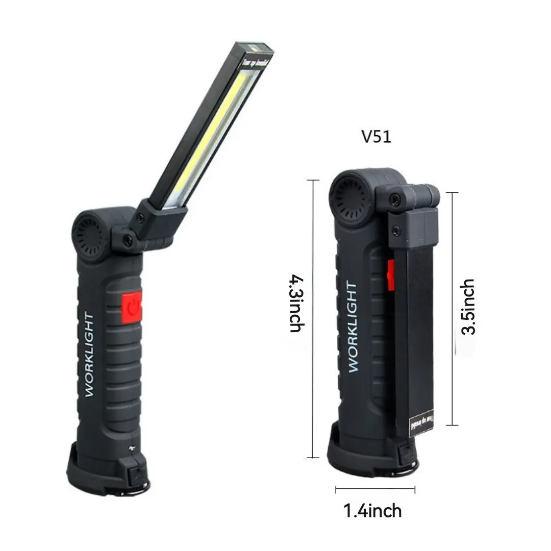 Rechargeable LED Work Floodlight Flashlight with Magnetic Base, Hook, 5 Rechargeable Modes, 360-Degree Rotating Head, Folding Design, for Garages, Home Emergencies, Car Maintenance, LED Lights