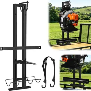 Backpack Blower Rack for Trailer, Double-Bar Steel Leaf Backpack Blower Holder for Open and Enclosed Lawn Landscape Trailer Truck Accessories, Height Adjustable Holding Base Fit 16"-25" Blowers