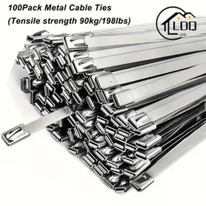 Self-locking 304 Stainless Steel Cable Tie Heavy Duty Metal Zip Tie High Temperature Resistant Outdoor Marine Wire Binding Strap