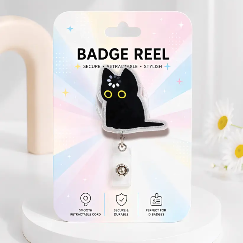 Black Cat Loading Badge Reels with Retractable Clip, Cute Cat Holder for RN LPN CNA Medical Worker Teacher Funny Nursing Student Office Gifts Accessories