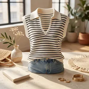Women's 2025 Summer V-Neck Cap Sleeve Sleeveless Sweater Vest Tops, Lightweight Breathable Spring Casual Wear, Tops for Women, Perfect for Daily Outfits, Fashion Style, Sizes S-2XL