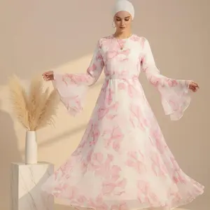 Blossom Printed Chiffon Abaya | Flared Sleeve Abaya (MA149)